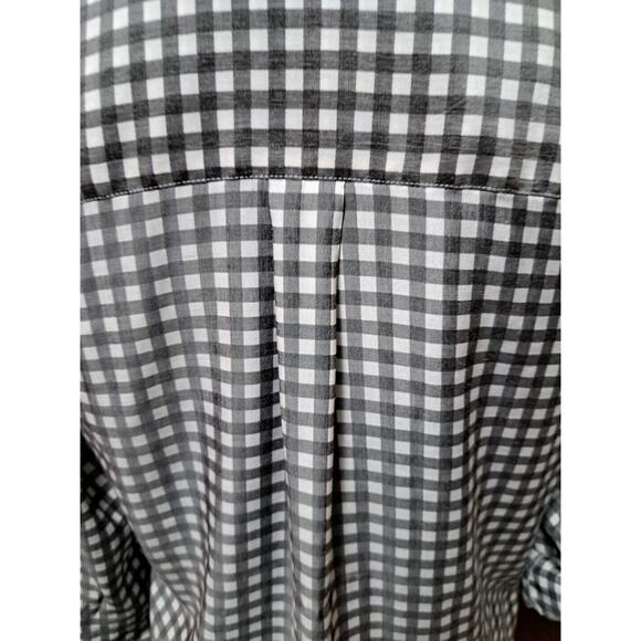 Express The City Womens M Plaid Blk White Button Up Collared Career Top Pockets - Picture 6 of 9